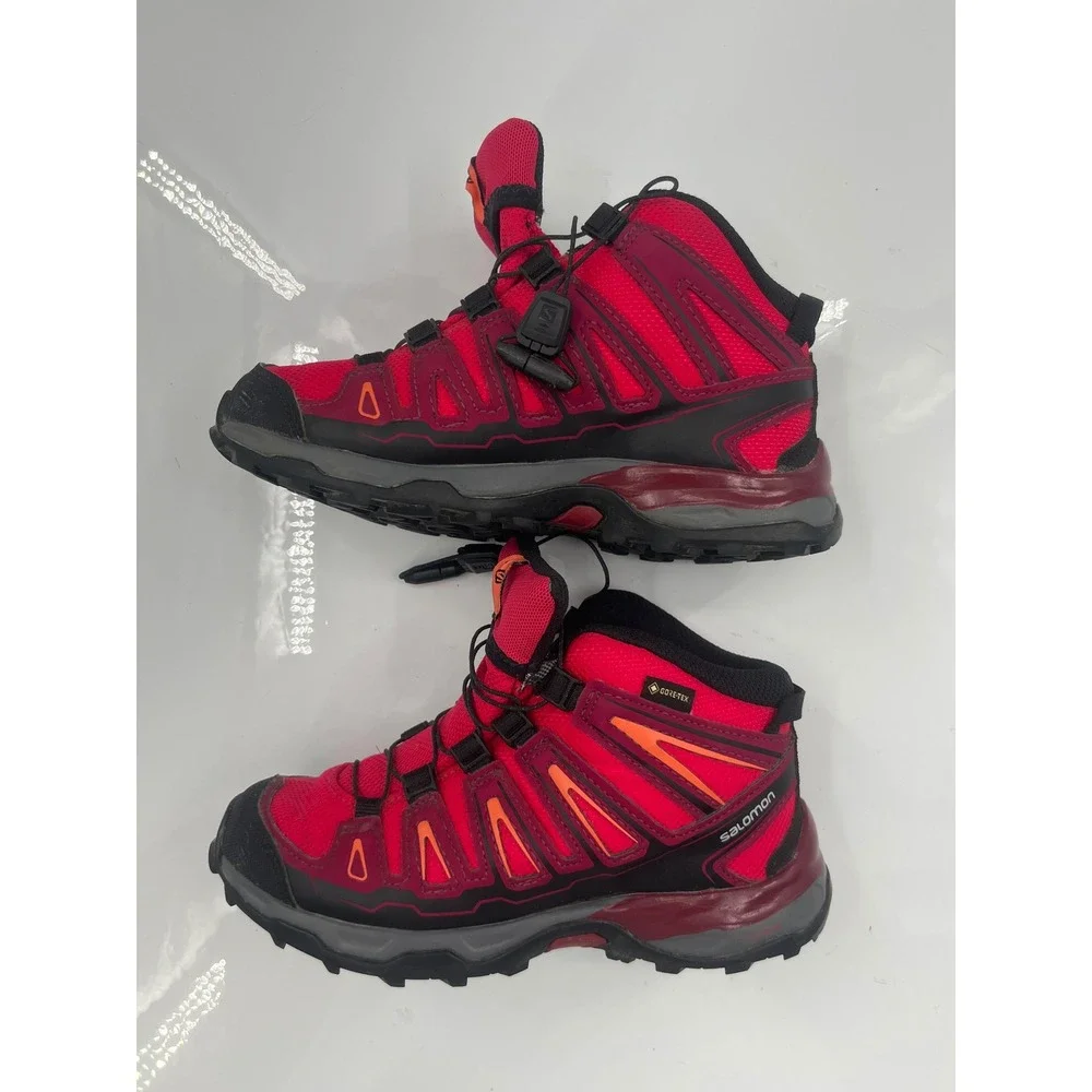 Salomon XA Pro 3D Mid GTX Kids Hiking Boots Red Black Waterproof Size 1 398651